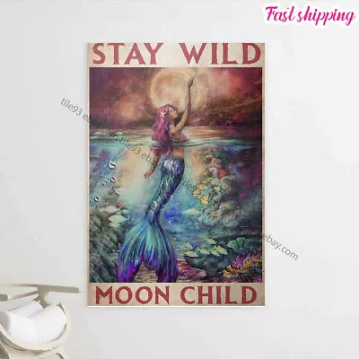 Mermaid Stay Wild Moon Child Prints Poster Wall Art Vertical • $14.54
