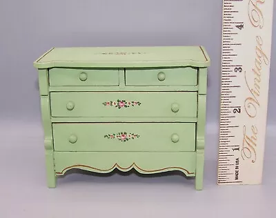 Vtg Tynie Toys Miniature Dollhouse Green Bedroom Dresser Hand Painted Flowers • $80