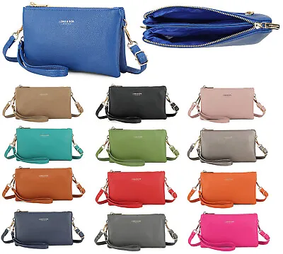 £9.94 • Buy Small Plain Clutch Bag Purse With Wristlet Ladies Handbag Long Adjustable Strap