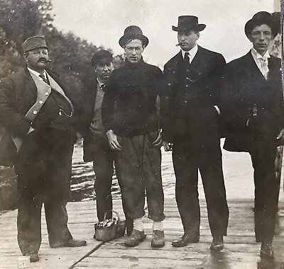 Handsome Men Smoking Cigars & In Uniforms Antique Album Page Of 7 Vintage Photos • $16.95