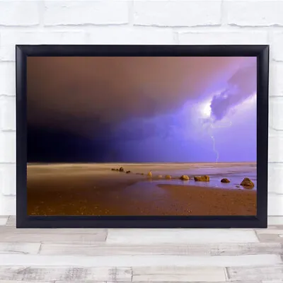 Lightning Winter Night Rocks Beach Sea Thunder Storm Sky Clouds Wall Art Print • £9.99