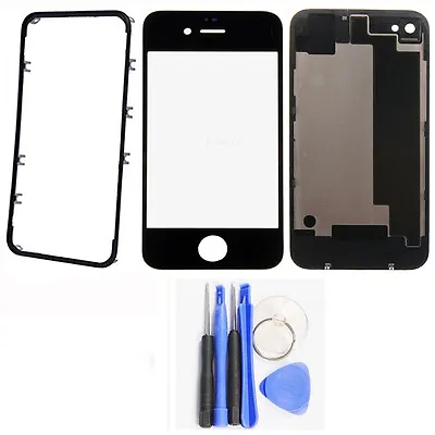 $15.19 • Buy Back Cover Housing Battery Door+Front Outer Glass+Frame Bezel For IPhone 4 4s 