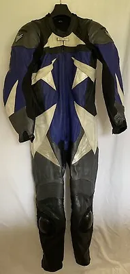 Vintage Mens Frank Thomas Leather Motorcycle 1 Piece Suit Blue Size 44  Chest • $161.84