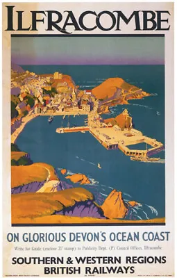 Vintage Ilfracombe Glorious Devon Ocean Coast Railway Travel Poster A1/A2/A3/A4 • £16.95