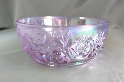 FENTON Verlys Holophane Opalescent Pink Rose Floral Glass Bowl • $29.90