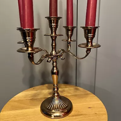 VTG 5 Arm Copper Bronze Colour Metal Candle Stick Holder Candelabra Centrepiece • £29.75