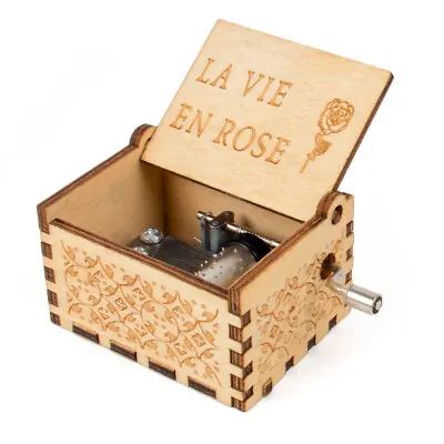 Wooden Music Box Hand Crank Retro And Vintage Engraved Toy Kid Gift Decoration • £9.95