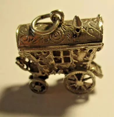 £12 • Buy Silver Vintage Charm Bracelet Charm Large Gypsy Caravan Opens Reveals Gypsy