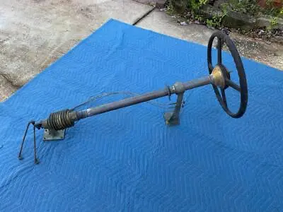 Vintage Boat Marine STEERING WHEEL W/COLUMN/Linkage/Spool & Brackets • $280