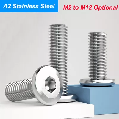 M2 - M12 Flat Pan Head Screws A2 Stainless Steel Hex Allen Socket Bolt Grade 6.8 • £1.55