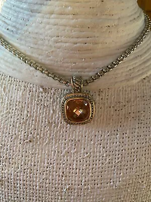 Faux David Yurman 7mm Silver Pendant 18  Necklace With Citrine Stone • $27