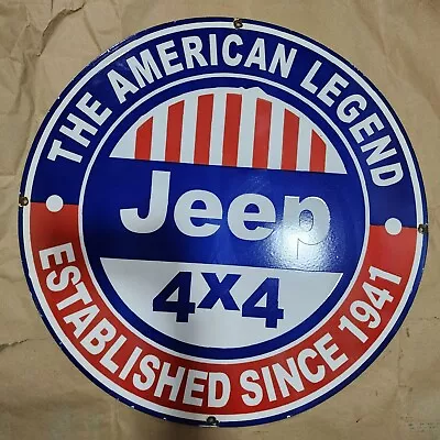 Jeep Porcelain Enamel Sign 30 Inches Round • $100