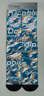 Miami Dolphins Men's Socks Large Size 10 To 13 Montage • $18