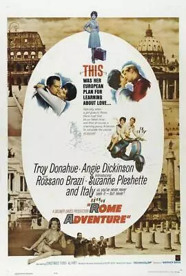 ROME ADVENTURE Movie POSTER 27 X 40 Troy Donahue Angie Dickinson A • $24.95