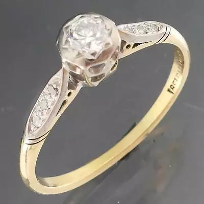 Vintage 1930's Solid 18k GOLD & PALLADIUM 7 Old Cut DIAMOND RING Sz Q 1/2 • $400