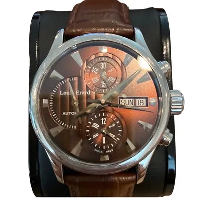 Louis Erard Watch Automatic Chronograph Leather Band Large Crown Water Resist • $850