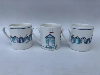 Three X Waitrose Ceramic Beach Huts Seaside Mugs 300ml - 1/2pt Capacity • £13.99