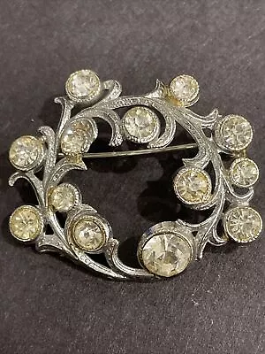 Vintage Clear Rhinestones Brooch Pin Open Middle Filigree • $6.25