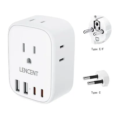 LENCENT European Travel Power Plug Adapter W/ 4 USB For US To Spain Italy France • $13.94