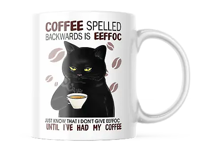 Funny Coffee Cat Mug Eeffoc Is Coffee Spelled Backwards 11 Oz Cute Cup Cm440 • $14.95