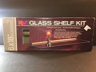 VTG Brass Clear Tempered Glass Wall Shelf Kit Display 6”X18” Bracket Hanging • $44