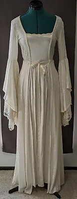 Vtg Lip Service White Velvet Satin Medieval Renaissance Fairy Bell Lace Sleeves • $505.82