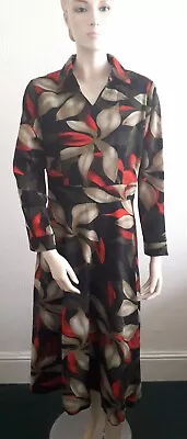 Vintage 70s Style Black & Red Bold Orchid Flower Print Boho Flare Shirt Dress 14 • £10