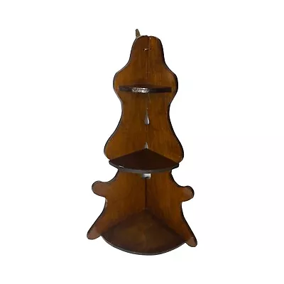 MCM Vintage Walnut Stained 3 Tier Wood Corner Shelf Tiered Display • $18.95