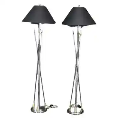 Pair Of Maison Jansen Style Brass And Steel Floor Lamps • $2495