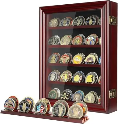 Challenge Coins Display Case HD Toughened Glass Door Coin Holder Wood Wall Mount • $63.99