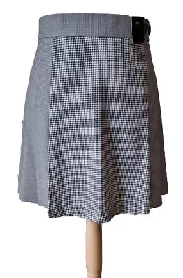 M&S Black White Houndstooth Pleated Kilt Style A-line Skirt Size 16L Twee Preppy • $27.35