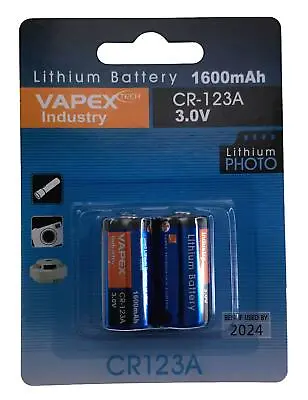Lithium Camera Battery 3v CR123A  (2 Pack) Industry Standard Vapextech (2026) • £4.75