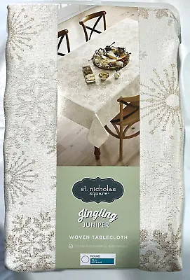 Gold & Silver Metallic Snowflake Fabric Tablecloth -round 70” - New - Holiday • $44.59