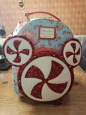 NEW Disney Parks Loungefly Mickey Christmas Peppermint Gingerbread Mini Backpack • $74.99
