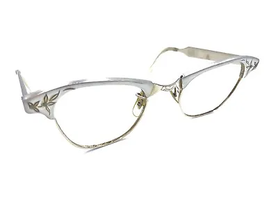 ArtCraft Vintage Matte Silver Gray Gold Cat Eye Eyeglasses Frames 44-22 140 USA • $149.99