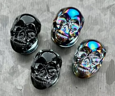 $13.95 • Buy PAIR Of Skull Front Pyrex Glass Plugs Gauges Tunnels Body Jewelry 