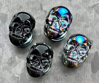 PAIR Of Skull Front Pyrex Glass Plugs Gauges Tunnels Body Jewelry  • $12.95