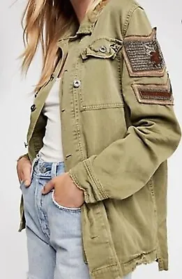 FREE PEOPLE Embellished Ladies Military Shirt Jacket Size XS Extra Small • £39.95