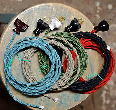 8' Twisted Cloth Covered Wire & Plug Vintage Light Rewire Kit Lamp Cord Rayon • $15.29