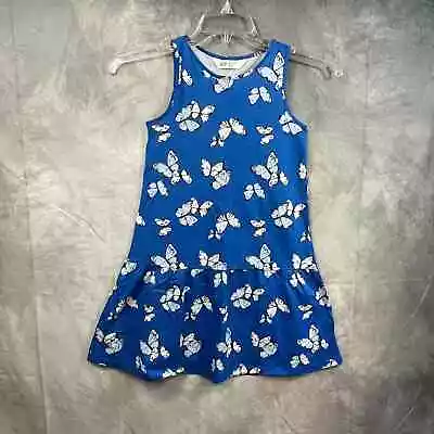 H&M Dress Girls Size 8-10 Sleeveless Blue White Butterflies Prints Fit And Flare • $1.25