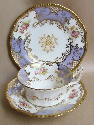 COALPORT CHINA LAVENDER PANEL BATWING PATTERN TEA TRIO C1910 (Ref9463) • £225