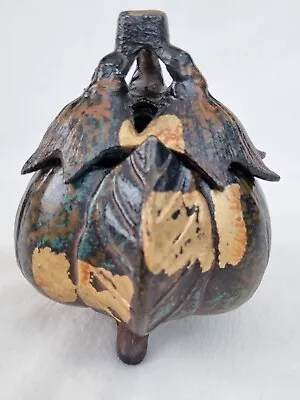 Japanese Incense Burner Bronze & Gild Painted Eggplant Shaped Cast Iron Takaoka  • £80