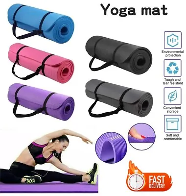 Yoga Mat Thick Exercise Mat Gym Workout Fitness Pilates Non Slip 15mm NBR • £10.39