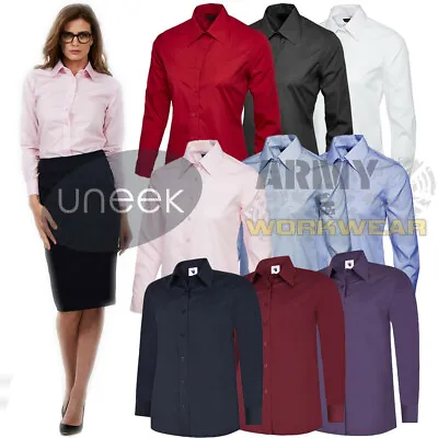 £11.99 • Buy Ladies Poplin Full Sleeve Shirt Womens Office Workwear Formal Work Blouse Top