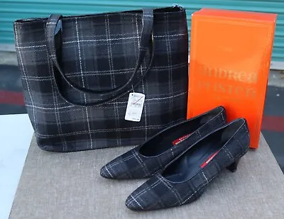 Andrea Pfister Couture Plaid Womens Shoes Heels & Matching Purse Hand Tote Bag • $95