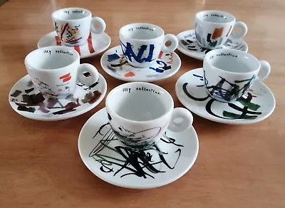 Illy Art Collection Padraig Timoney 2004 6 Espresso Cups & Saucers Pen Test Set • £120