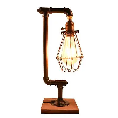 Steampunk Industrial Desk Table Lamp Pipe Light Retro Cage Fixture Bar Art Decor • $31.98