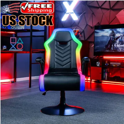 Pedestal Gaming Chair LED Lights Bluetooth Speaker Foldable Adjustable Height • $367.49