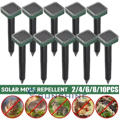 2~10PCS Solar Power Mole Repellent Ultrasonic Pest Snake Mice Gopher Repeller • $62.99