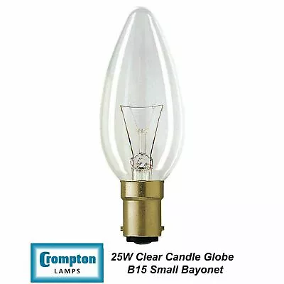 Crompton Candle Light Bulb 25W SBC B15 Small Bayonet Cap 240V Dimmable Clear • $3.99